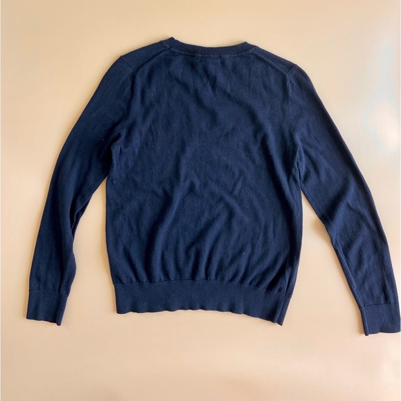 Crewneck sweater with embroidered detail navy blue with red contrast stitch - Picture 4 of 4